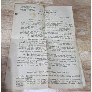 Stevens Institute of Technology 1928 Chemistry Re Examination College Test Ephem